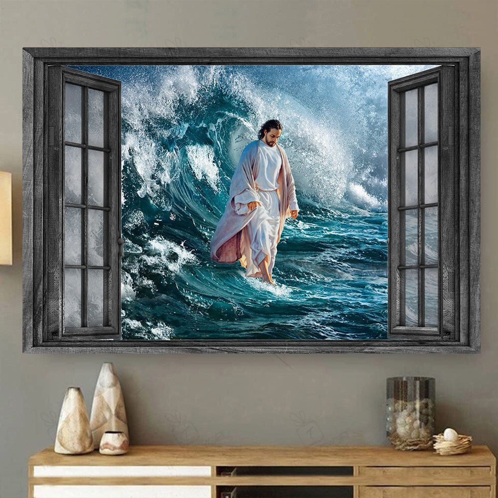 Jesus 3D  art wall decor godfather waves Poster Canvas Art, Trilogygift Framed Matte Canvas Prints