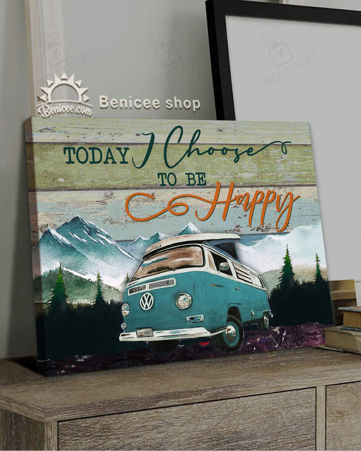 Benicee Top Camping Decor Today I Choose To Be Happy Vw Camper Van Poster 18x12in