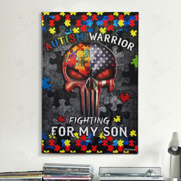 Fighting For My Son Autism Warrior Skull And Decor Wrapped Canvas 16x24in