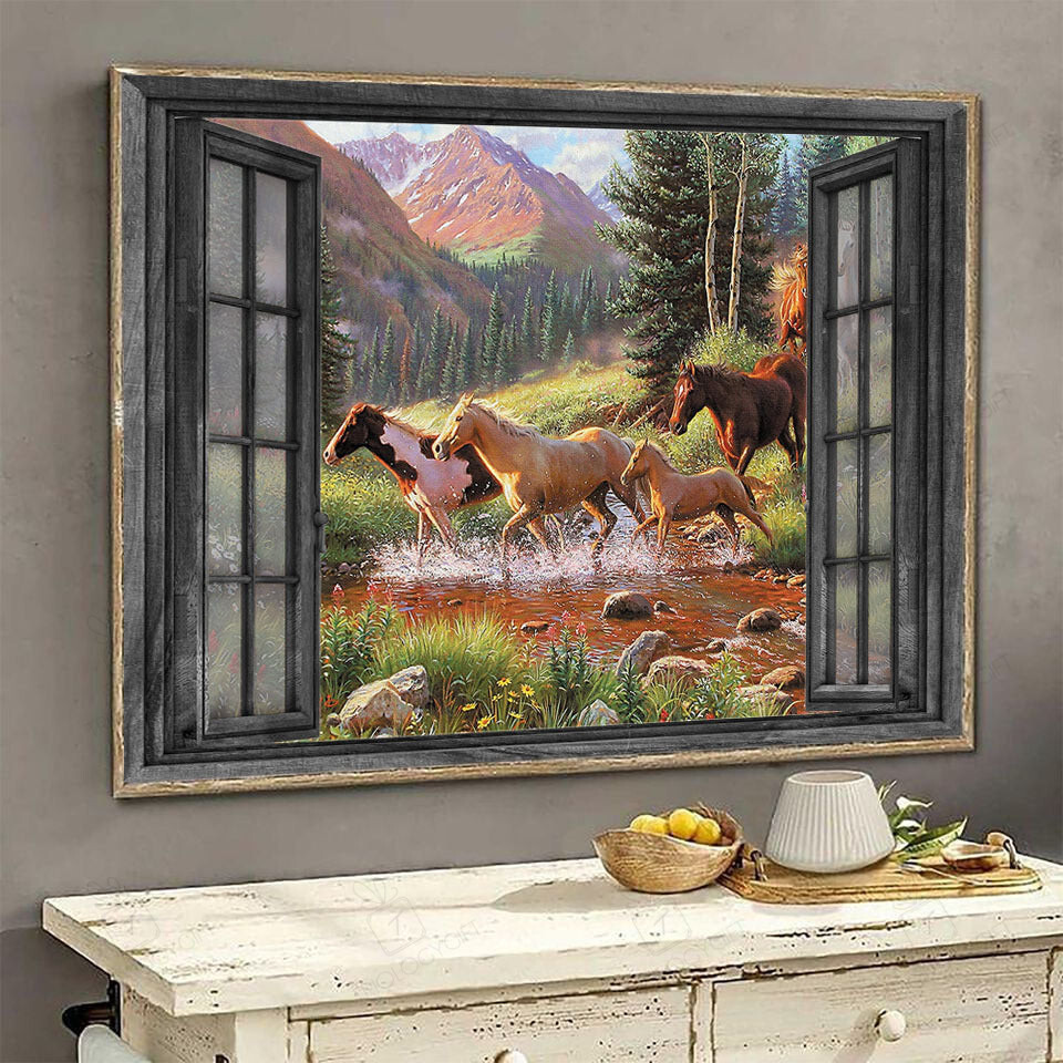 Horse 3D Window View Canvas Painting Mountain Forest Ha0504-Tnt Framed Prints, Canvas Paintings Wrapped Canvas 8x10