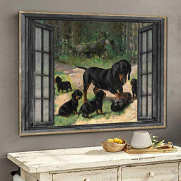 Dachshunds 3D Window View Housewarming Gift Paintings Prints Dachshund Puppies Dogs Lover Ha0283-Ptd Framed Prints, Canvas Paintings Wrapped Canvas 8x10