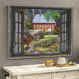 Horse Flowers 3D Window View Wall Arts Painting Prints Peaceful Farm Ha0530-Tnt Framed Prints, Canvas Paintings Framed Matte Canvas 8x10