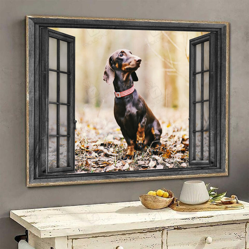 Chocolate Dachshunds 3D Window View Housewarming Gift Paintings Prints Dogs Lover Ha0285-Ptd Framed Prints, Canvas Paintings Wrapped Canvas 8x10