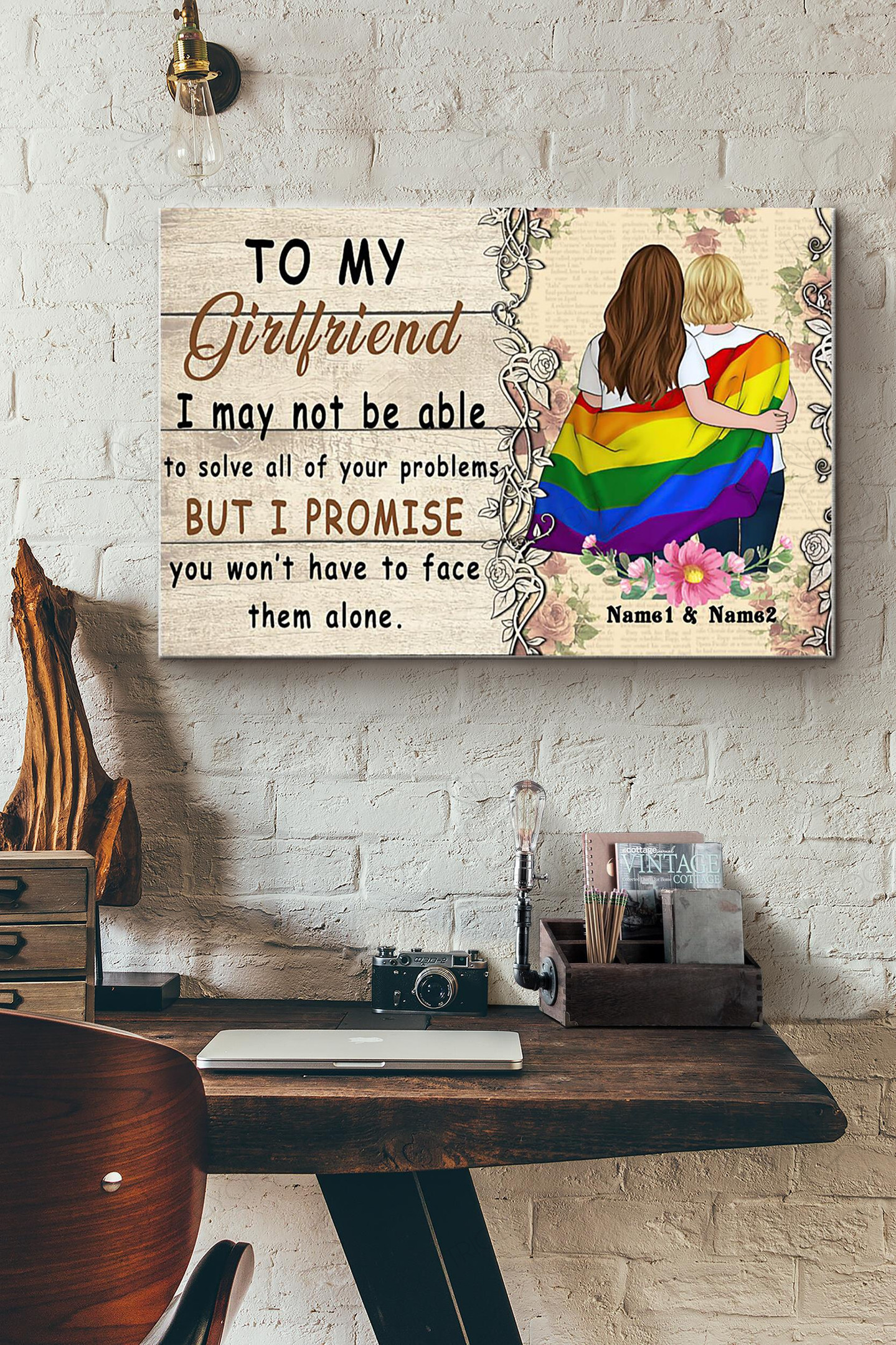 To My Girlfriend I May Not Be Able To Solve All Of Your Problems But I Promise You Wont Have To Face Them Alone Lesbian Couple Canvas Painting Ideas, Canvas Hanging Prints, Gift Idea Framed Prints, Canvas Paintings Wrapped Canvas 8x10