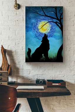 Wolf In Starry Night Van Gogh Art Canvas Painting Ideas, Canvas Hanging Prints, Gift Idea Framed Prints, Canvas Paintings Wrapped Canvas 12x16