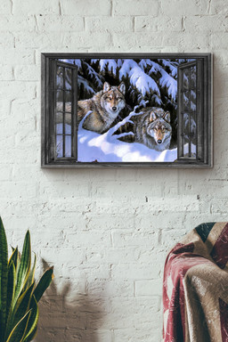 Window View Couple Wolf In The Snow Forest Hunting Canvas Painting Ideas, Canvas Hanging Prints, Gift Idea Framed Prints, Canvas Paintings Wrapped Canvas 12x16