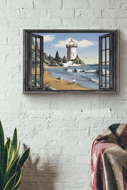 Window View Lighthouse In The Winter Canvas Painting Ideas, Canvas Hanging Prints, Gift Idea Framed Prints, Canvas Paintings Wrapped Canvas 12x16