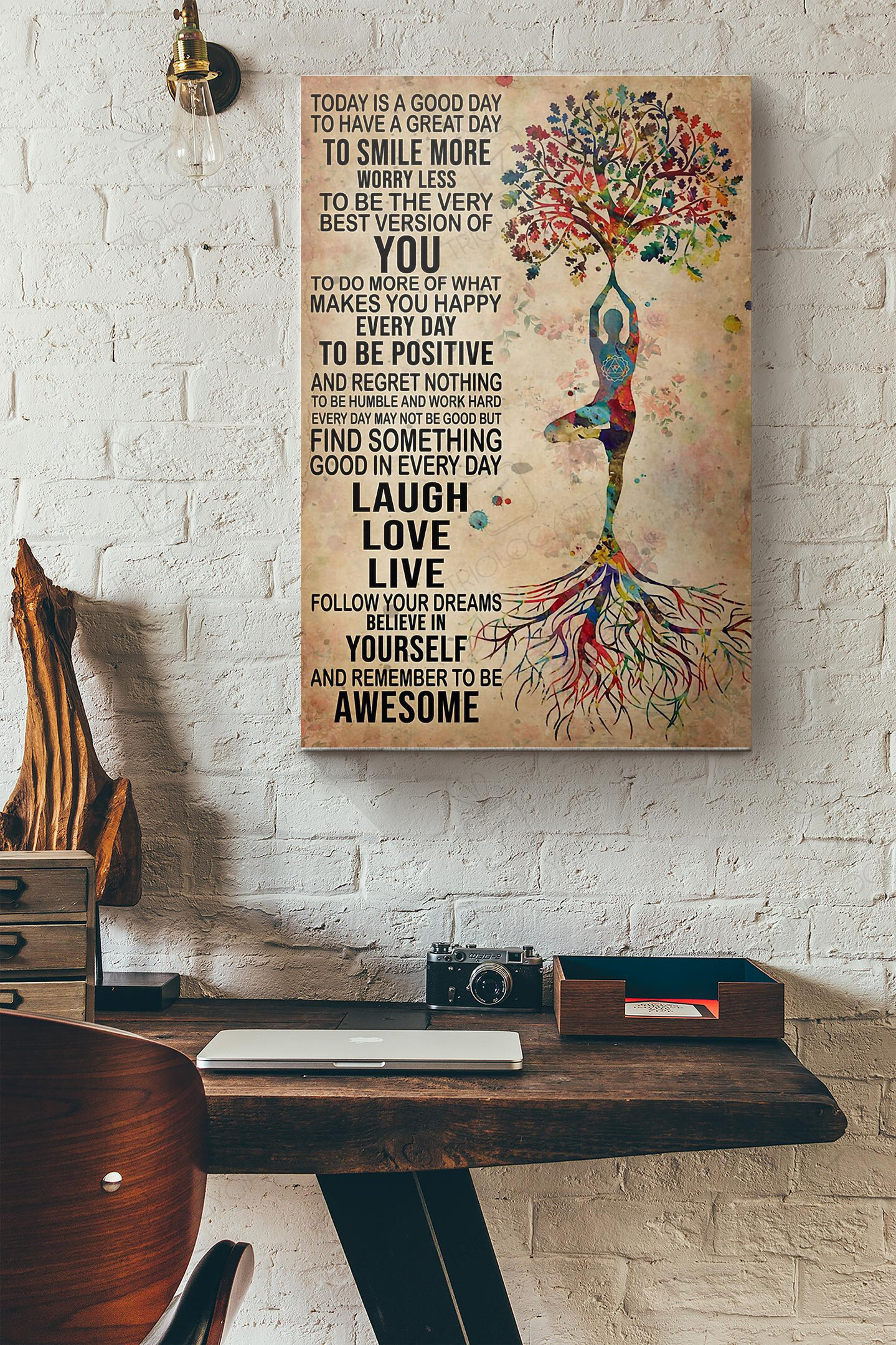 Tree Yoga Today Is A Good Day To Smile More Worry Less To Be The Very Best Version Of You Canvas Painting Ideas, Canvas Hanging Prints, Gift Idea Framed Prints, Canvas Paintings Wrapped Canvas 8x10