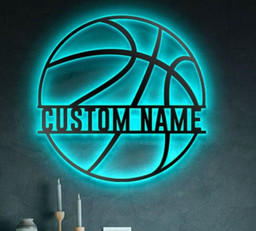 Custom Basketball Metal Sign Wall Art With Led RGB Lights, Personalized Basketball Player Name Sign Decoration, Sport Sign Decor    Without LED 12 inches