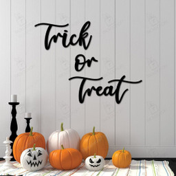 Trick Or Treat Halloween Porch Sign, Halloween Outdoor Decor, Farmhouse Halloween Decoration, Custom Cursive Metal Sign, Entryway Sign Laser Cut Metal Signs 12x12IN