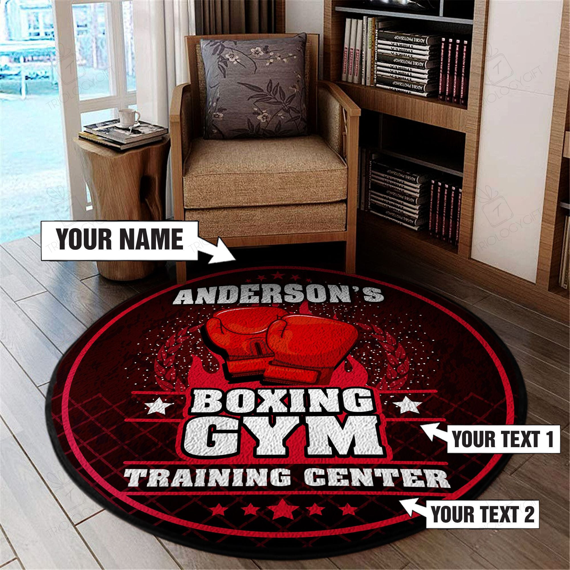 Personalized Boxing Fight Club Round Rug, Carpet 07715 - TrilogyGift