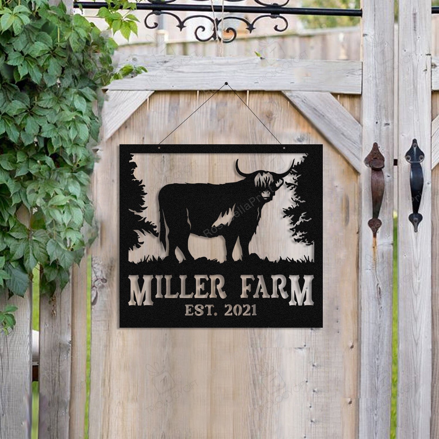 Monogram Ranch Personalized Metal Farm Sign Highland Cattle Cow Monogram Custom ...