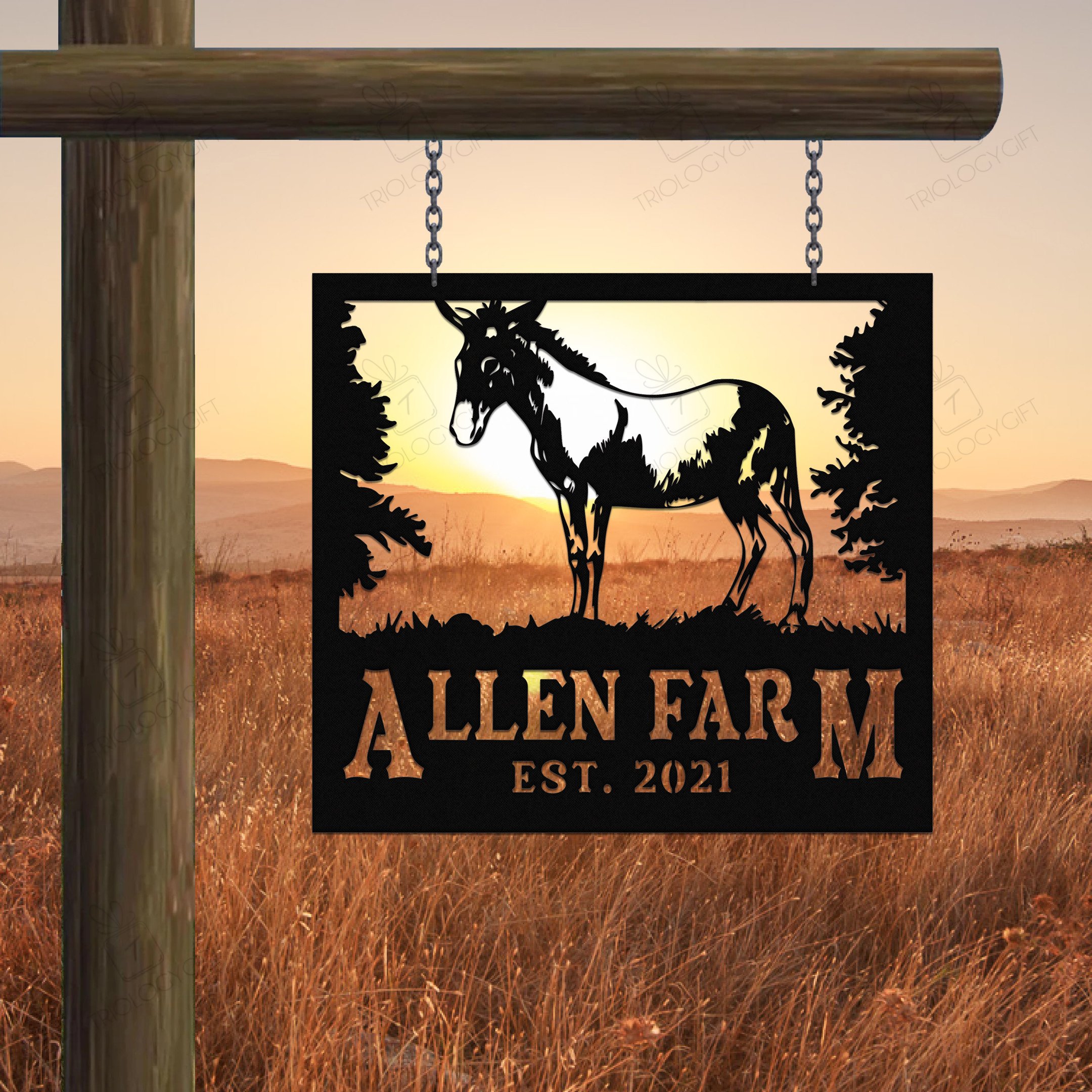 Monogram Ranch Personalized Metal Farm Sign Donkey Monogram Custom Outdoor Farmhouse ...