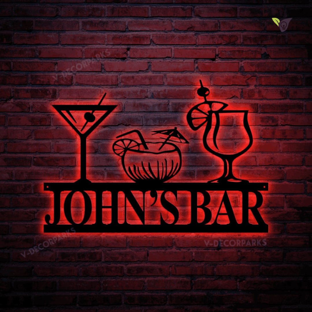 Personalized Bar LED Metal Art Sign, Light up Pub Metal Sign Custom ...