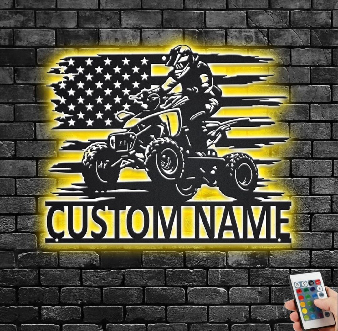 Mini Quad Sign Custom US ATV Rider Cut Metal Sign Decor With Led Lights, Personalized ...