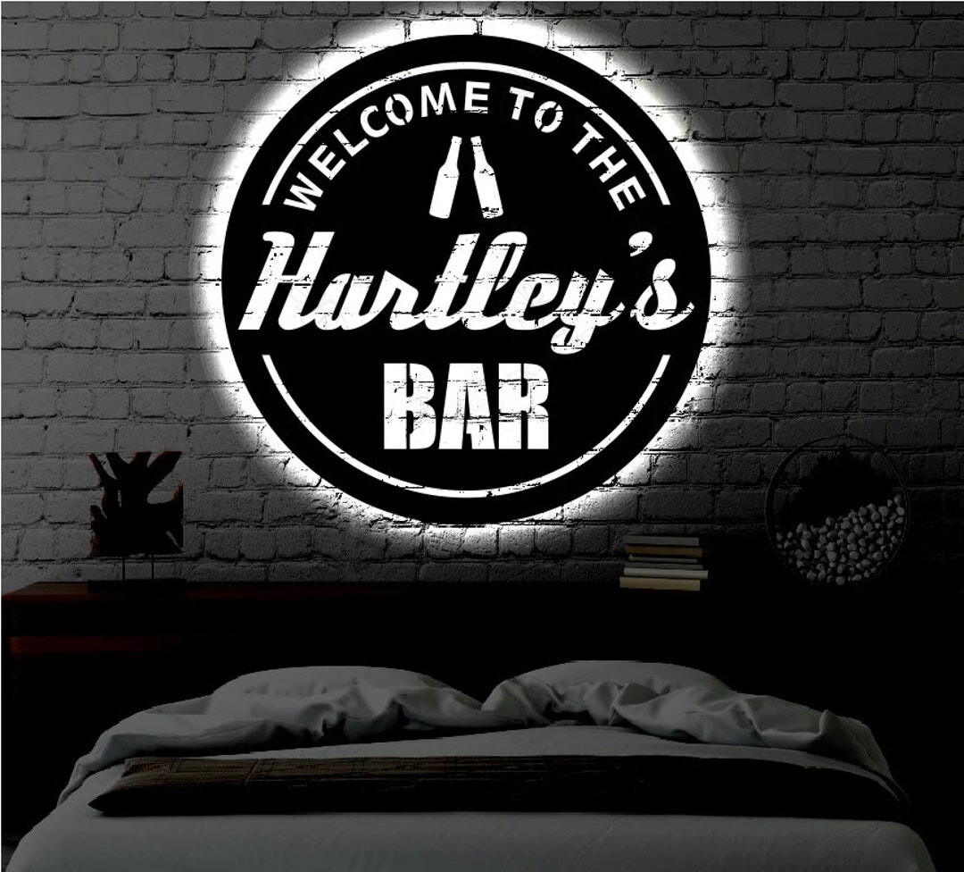 Custom Bar Sign With LED Lights, Personalized Bar LED Metal Art Sign ...
