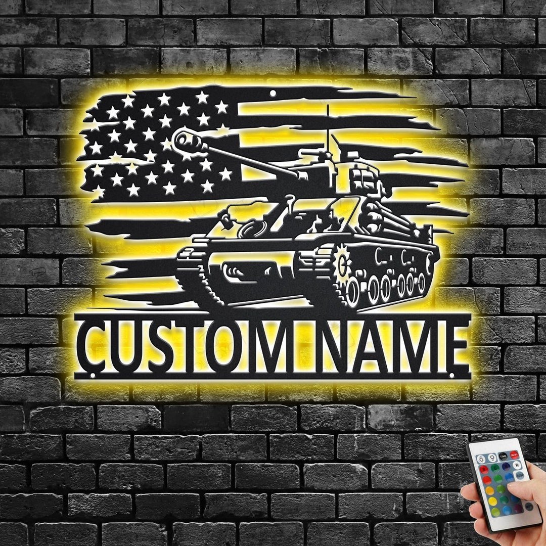 Tank Size Signs Custom US Military Tank Cut Metal Sign With LED Light, Personalized ...