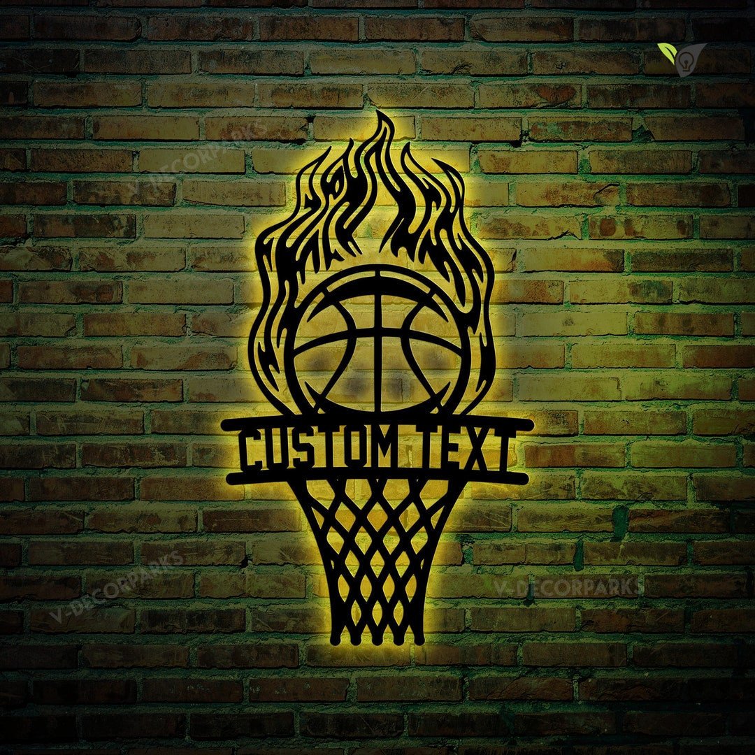 Basketball Tech Sign Personalized Basketball Metal Sign LED Lights, Basketball Cut Metal ...