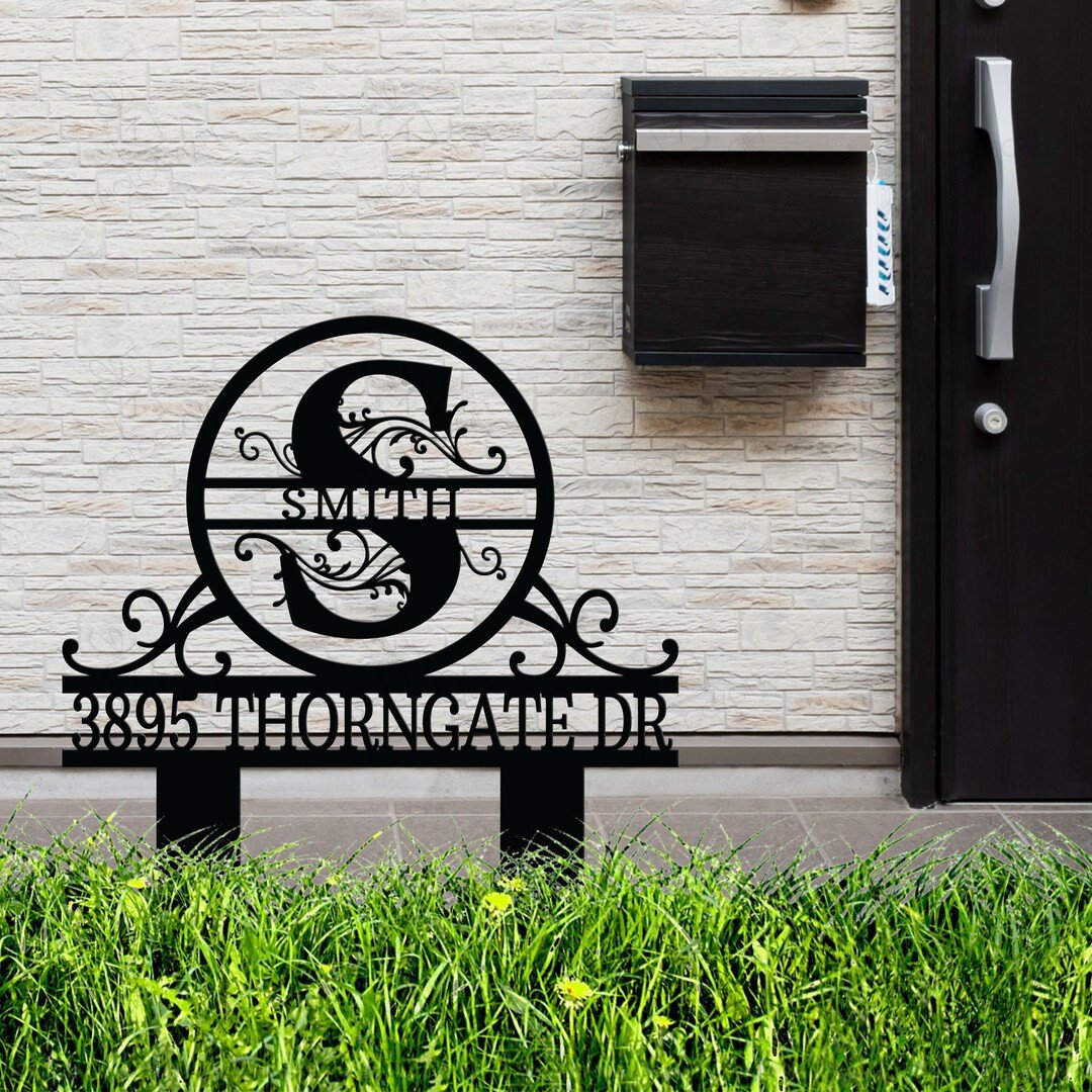 Address Monograms Stake, Custom Metal Stake With Solar LED Light, Yard ...