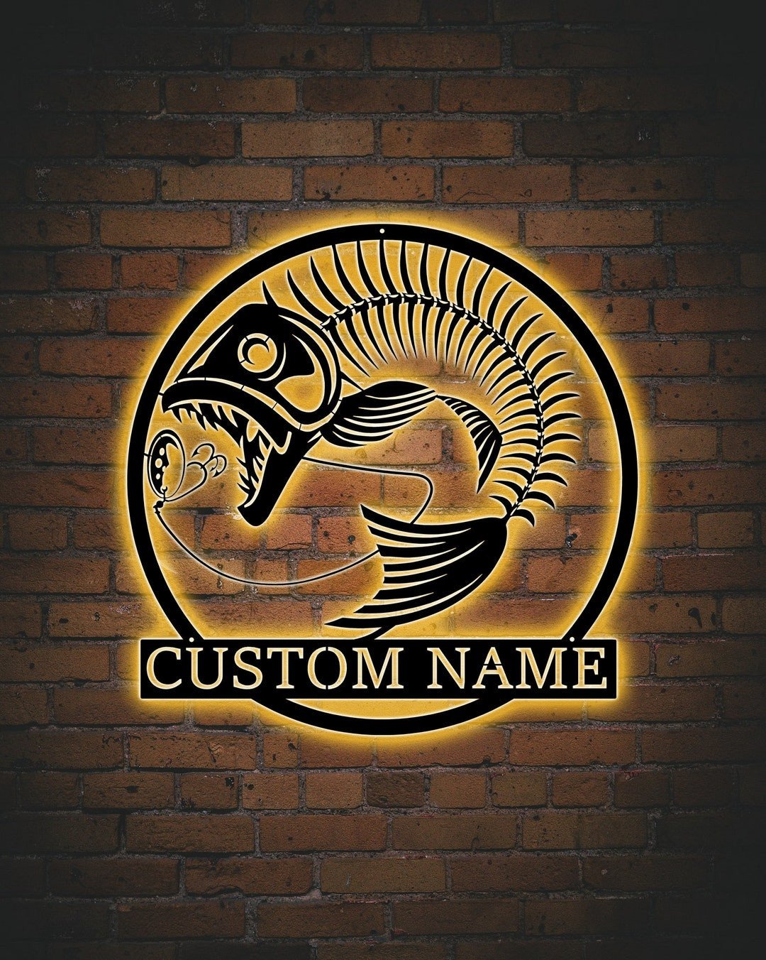 Personalized Fish Skeleton Metal Sign With LED Lights, Custom Fish ...