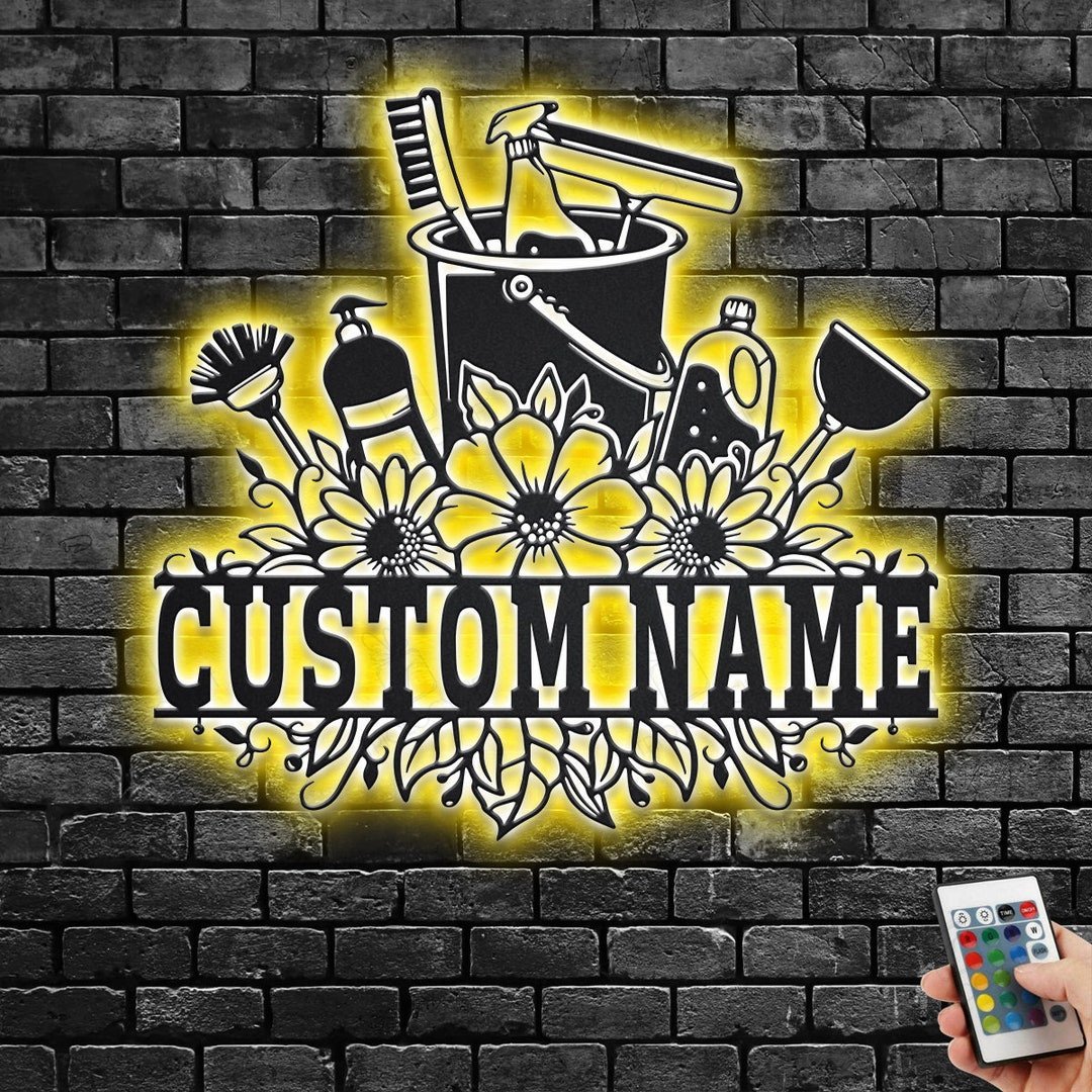 Custom Cleaning Tool Frame Cut Metal Sign With LED Light V2 ...