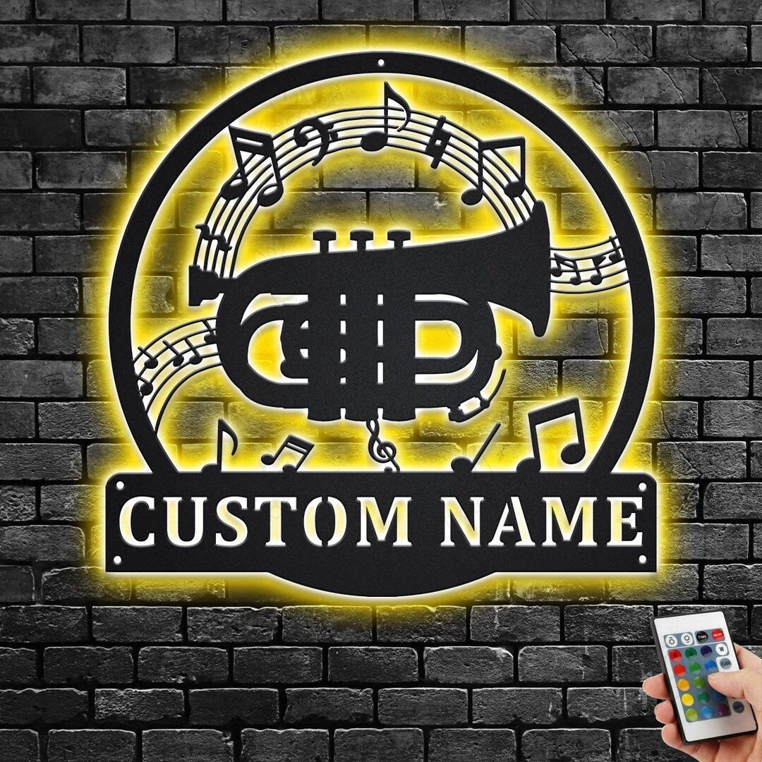 Custom Pocket Trumpet Musical Instrument Cut Metal Sign With LED Light ...