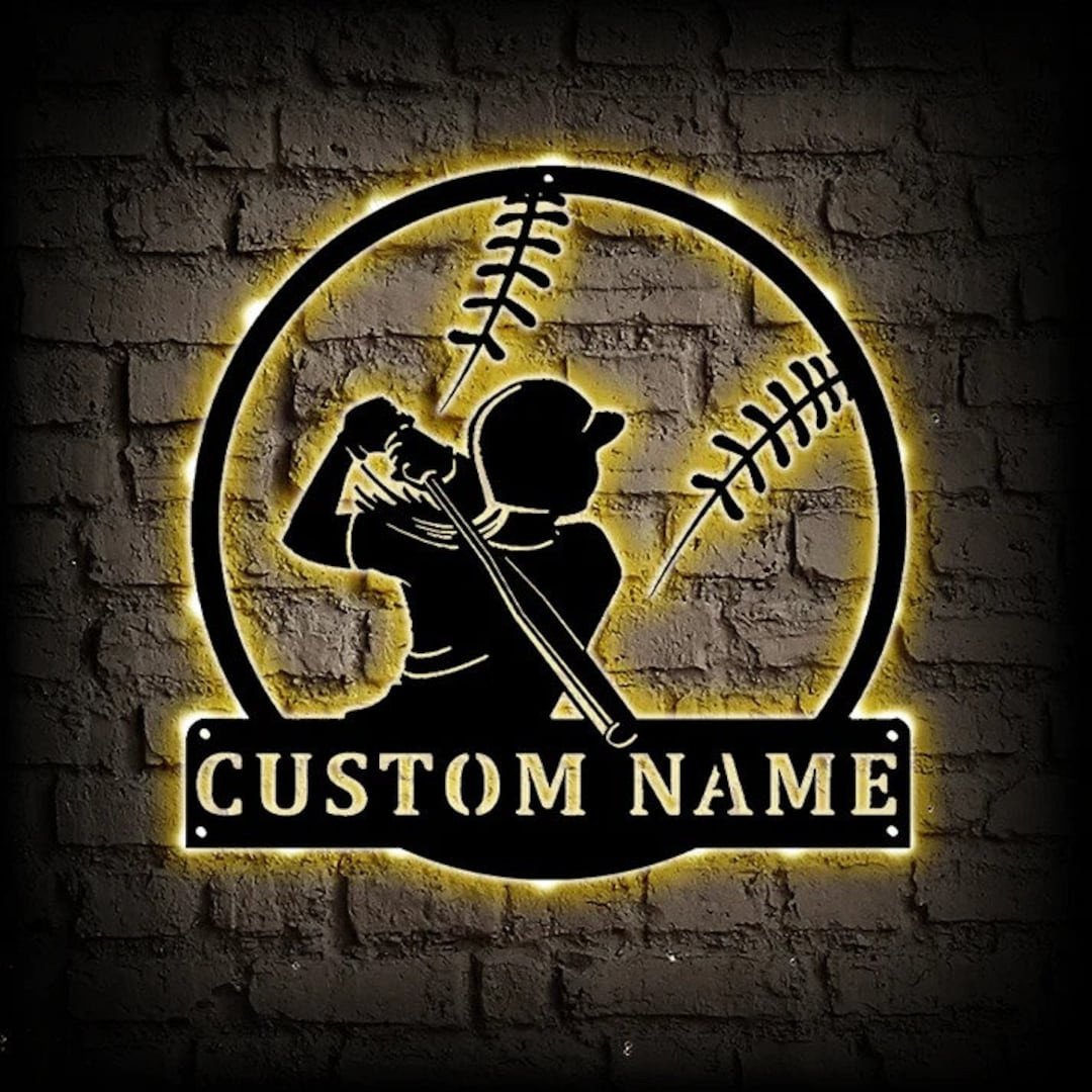 Personalized Softball Pitcher Cut Metal Sign With Led Lights, Custom ...