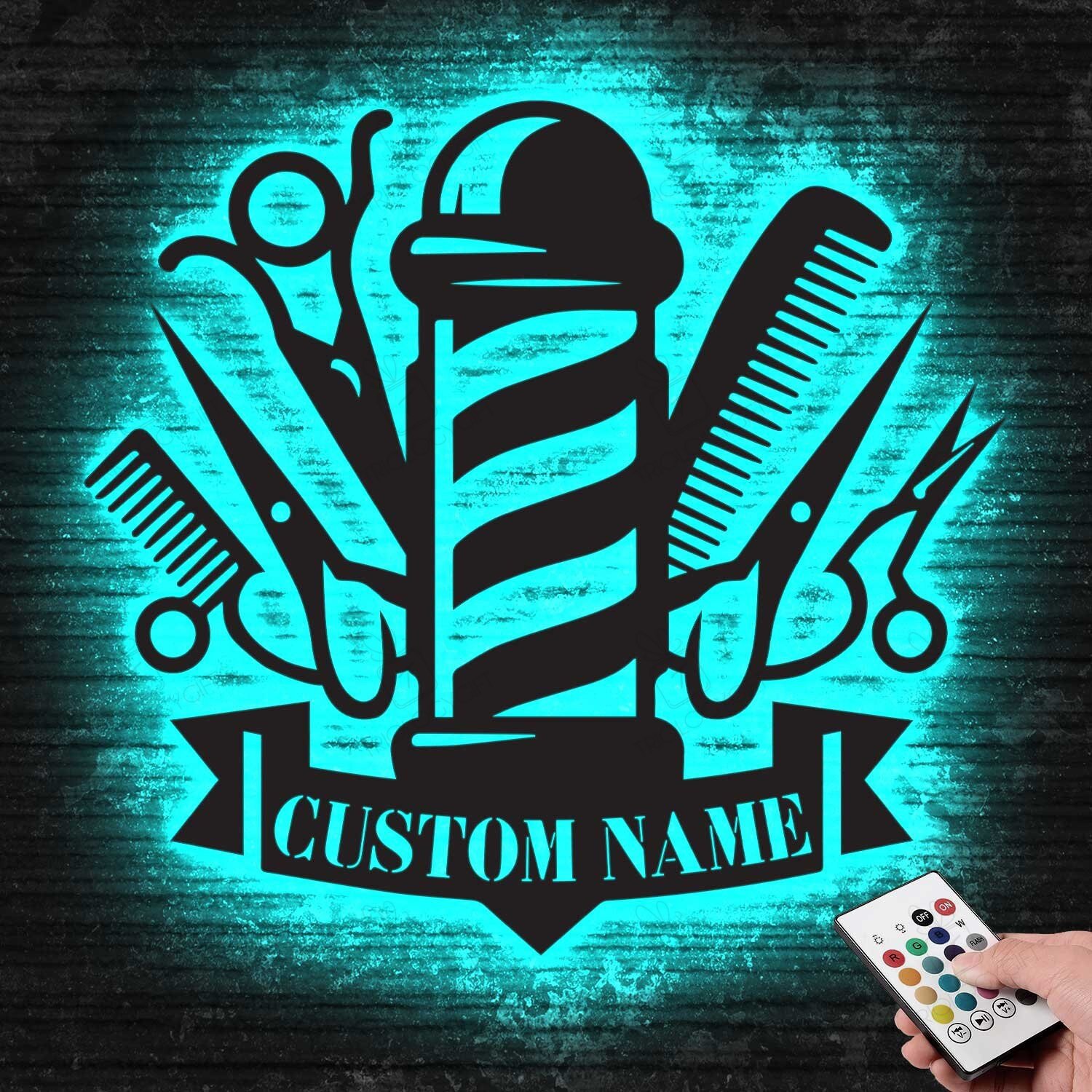 Custom Barber Shop Metal Sign With Led Lights Barber Shop Wall Art ...
