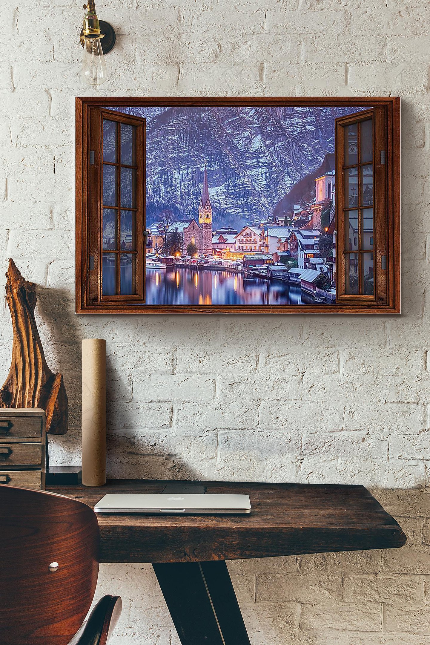 Vintage 3D Window View Gift Idea Village Winter Decor Framed Prints ...