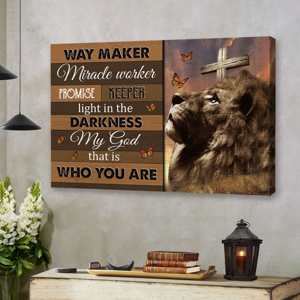 Way Maker Jesus Way Maker Jesus Lion And Lamb Canvas Hanging Gift, Canvas Paiting ...