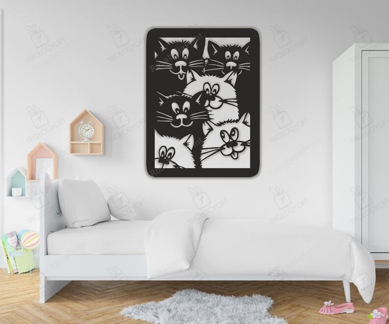 A Group of Cute Cats (Rectangle) Wall Art Laser Cut Metal Signs ...