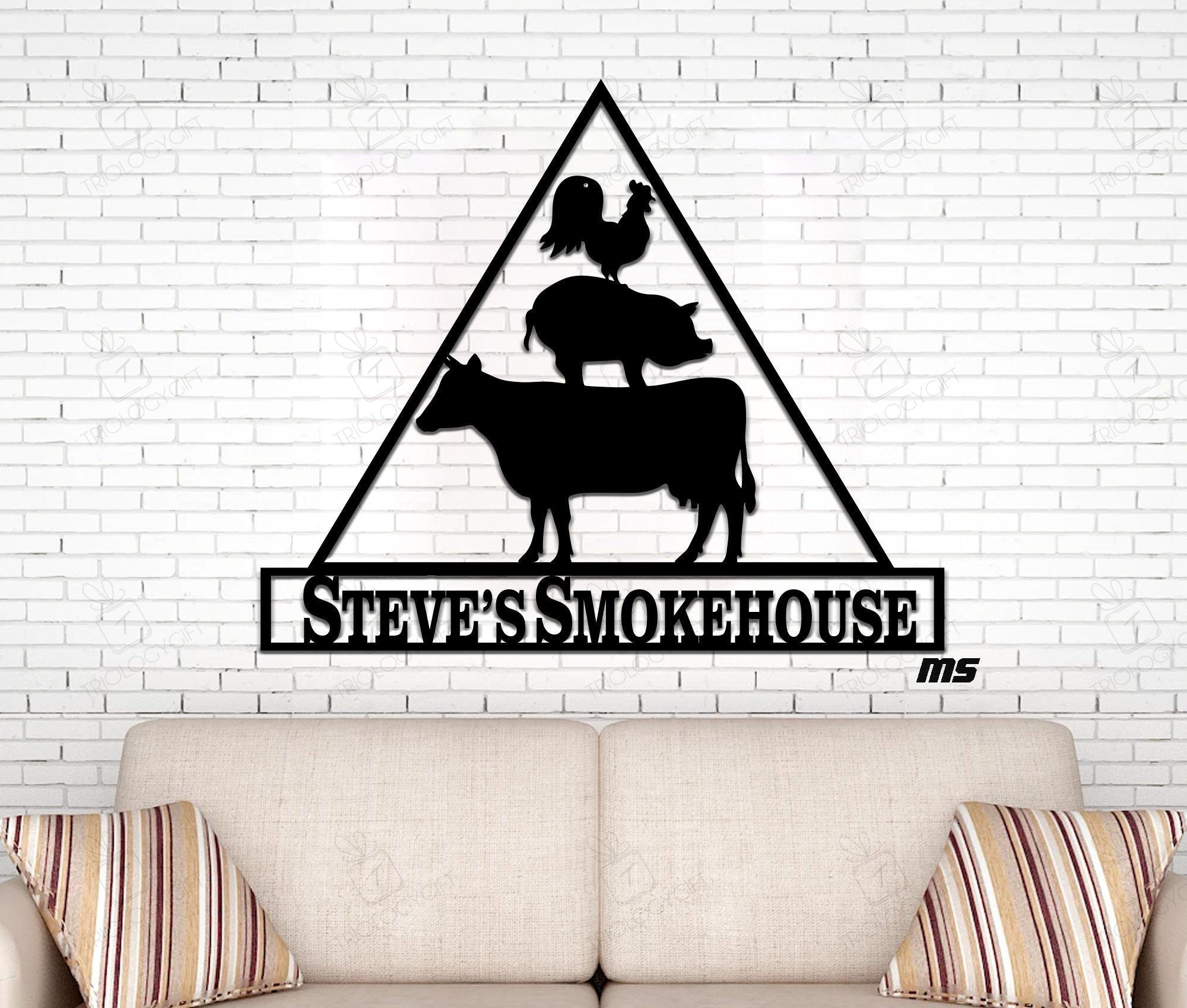 Custom Smokehouse Bbq Metal Sign, Personalized Flaming Grill, Barbeque ...