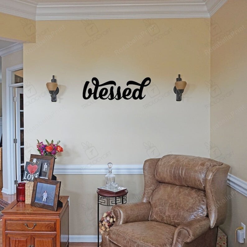 Blessed Script Metal Word Sign Christian Cursive Religious Decor ...