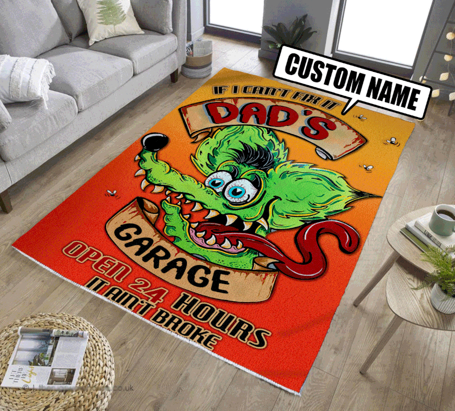 Personalized Dad Garage Hot Rod Rug Hot Rod Rug For Garage, Automotive ...