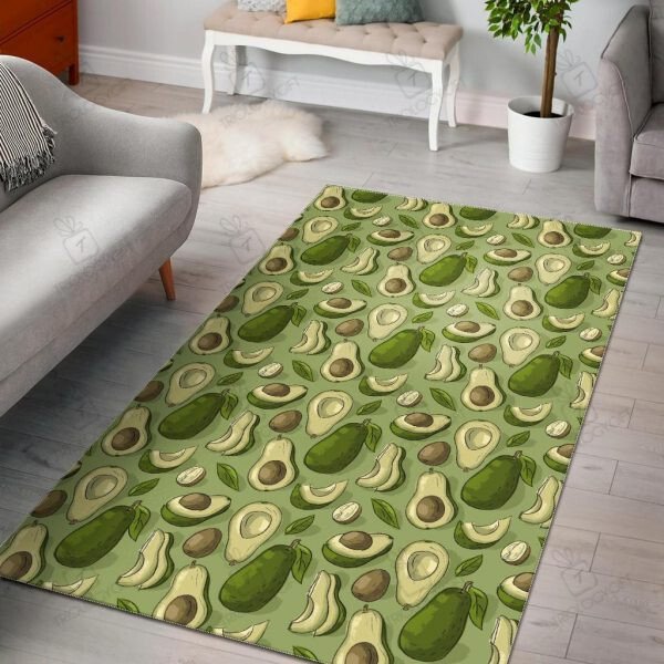 Dark Green Drawing Avocado Pattern Rug Fruit Print Rugs Hot Rod Rug For ...