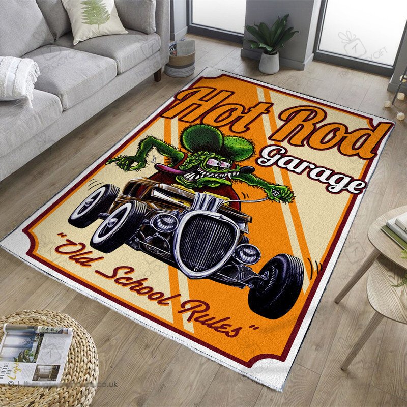 Old School Rules Hot Rod Garage Rug Hot Rod Rug For Garage, Automotive ...
