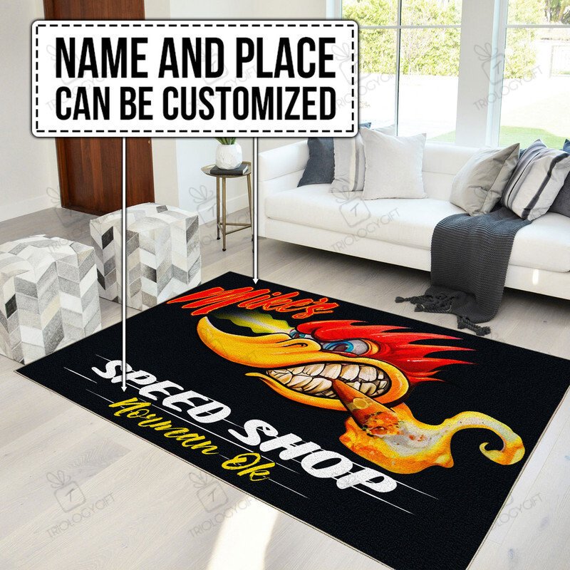 Personalized Hot Rod Woodpecker Speed Shop Area Rug Hot Rod Rug For ...
