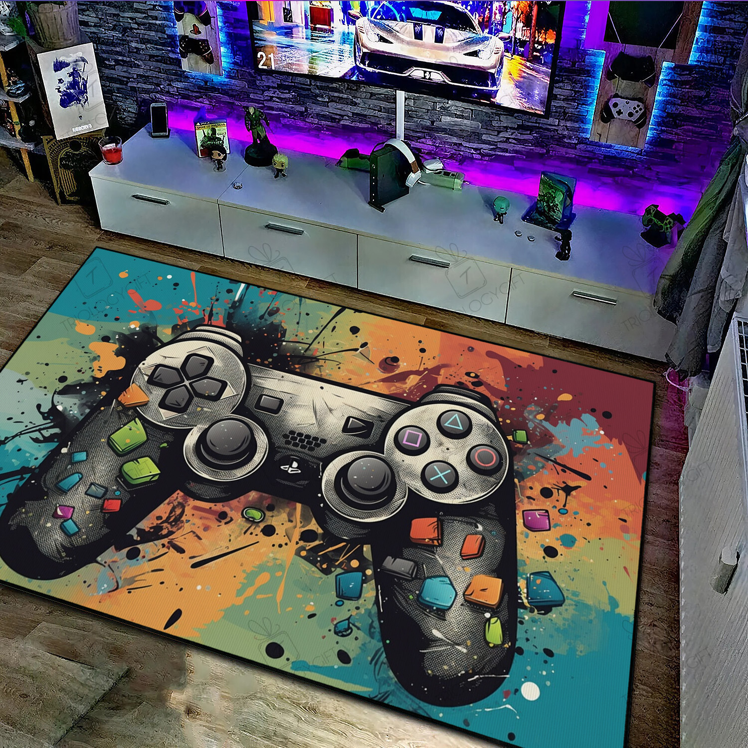 Illustration Game Controller Water Color Design Area Rug For Game Room ...