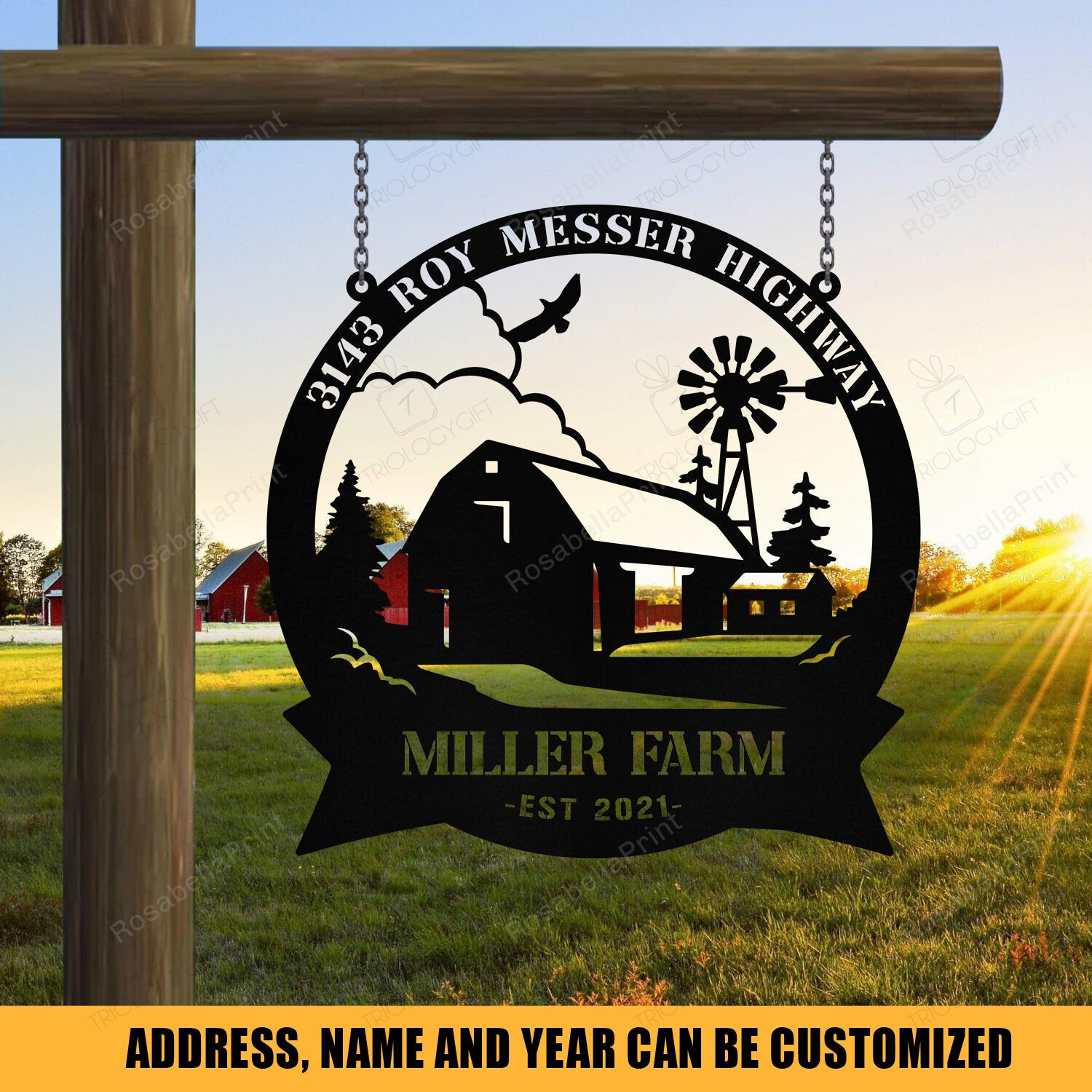 Waterjet Signs Personalized Metal Farm Sign Barn Windmill, Custom Outdoor, Entry Road ...