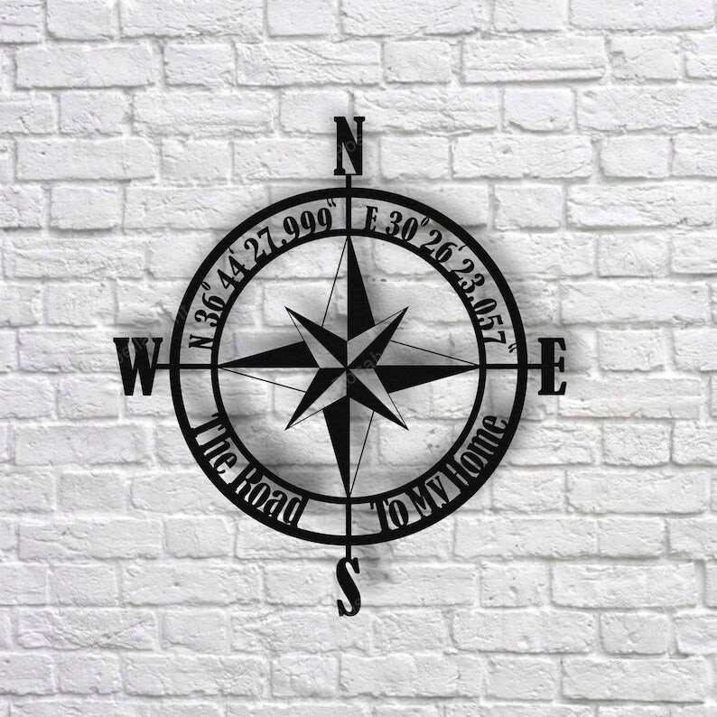 Nautical Compass Rose Compass Rose Personalized Coordinates Sign Custom ...