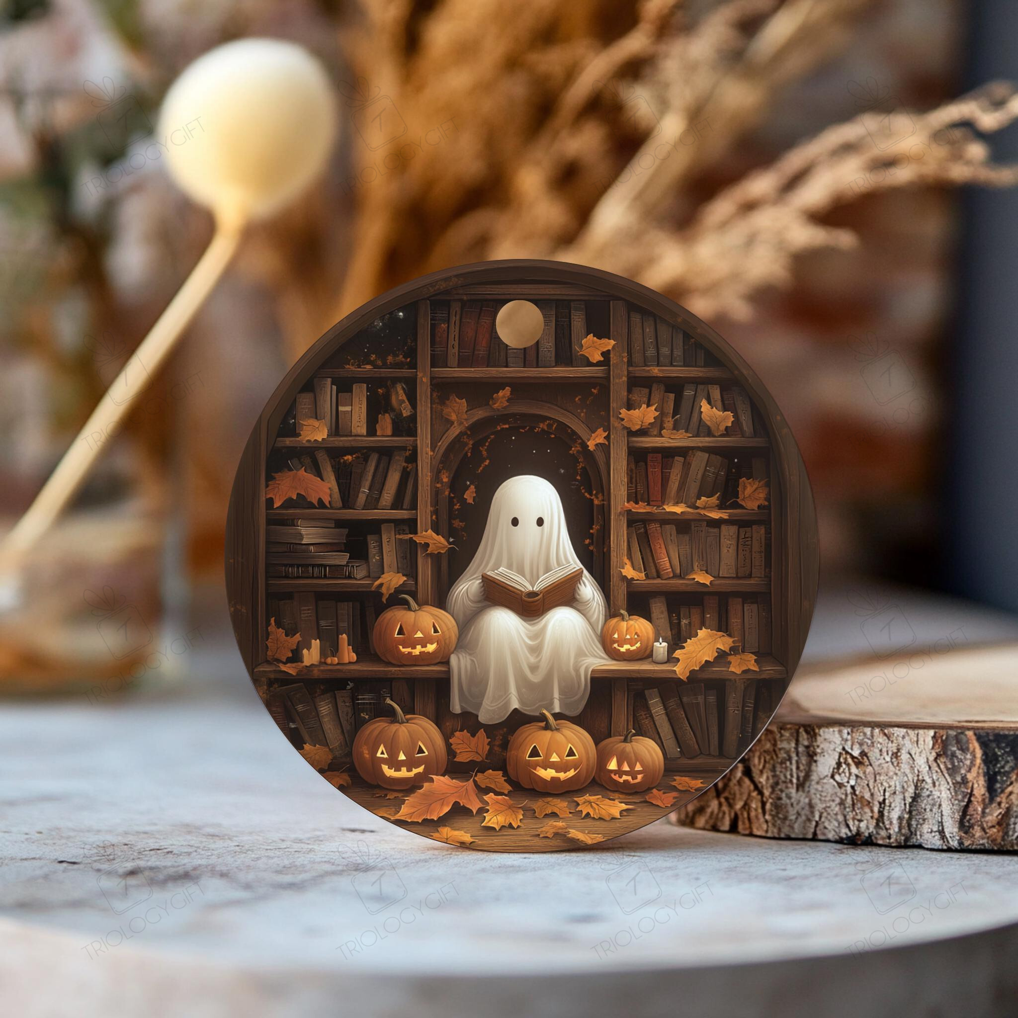 Spooky Ghost Reading Book Halloween Ornament, Haunted Library, Ghost ...