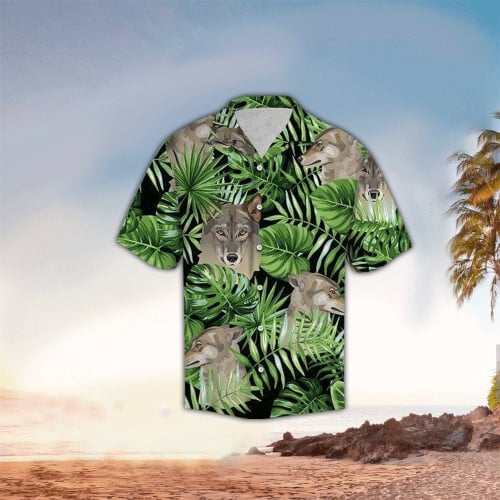 Wolf Green Tropical Leaves Hawaiian Shirt