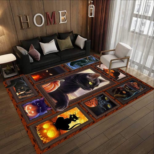 Black Cat Halloween Rectangle Rug Home Decor for Bedroom Living Room