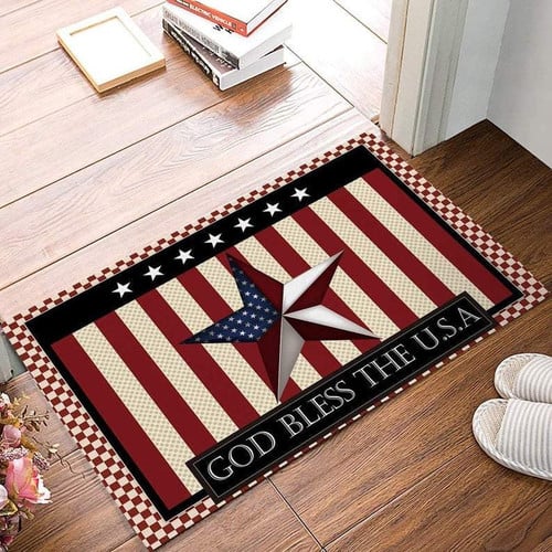 American Flag Pattern God Bless The USA 4th July Independence Day Themed Easy Clean Welcome DoorMat - A Great Gift for Home Decor