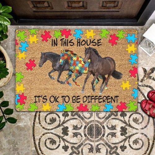 Autism Horse In This House Easy Clean Welcome DoorMat - A Great Gift for Home Decor