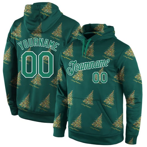 Personalized Name Number Stitched Kelly Green Kelly Green-White Christmas 3d Style Sports All Over Print Hoodie, Zip-Up Hoodie Dolerstore