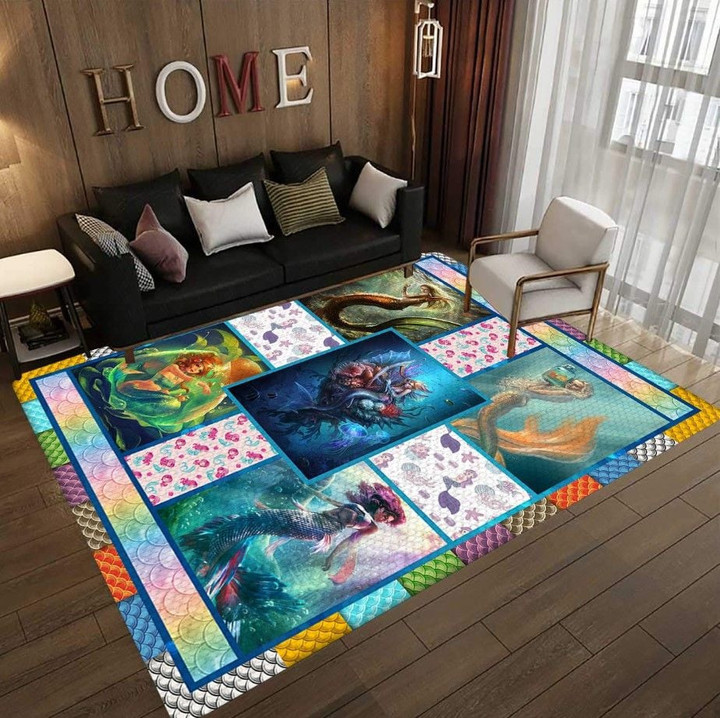 Beauty Mermaid Rectangle Rug Home Decor for Bedroom Living Room