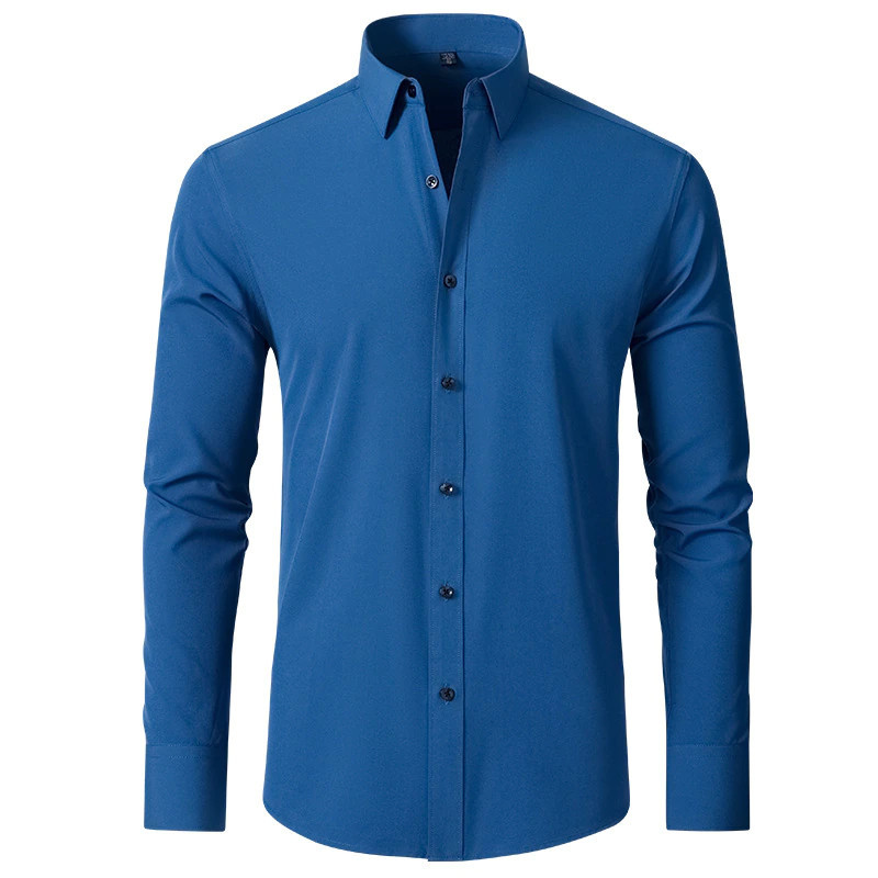 6xl New autumn and winter elastic force non-iron men's long-sleeved business casual shirt solid color mercerized vertical shirt