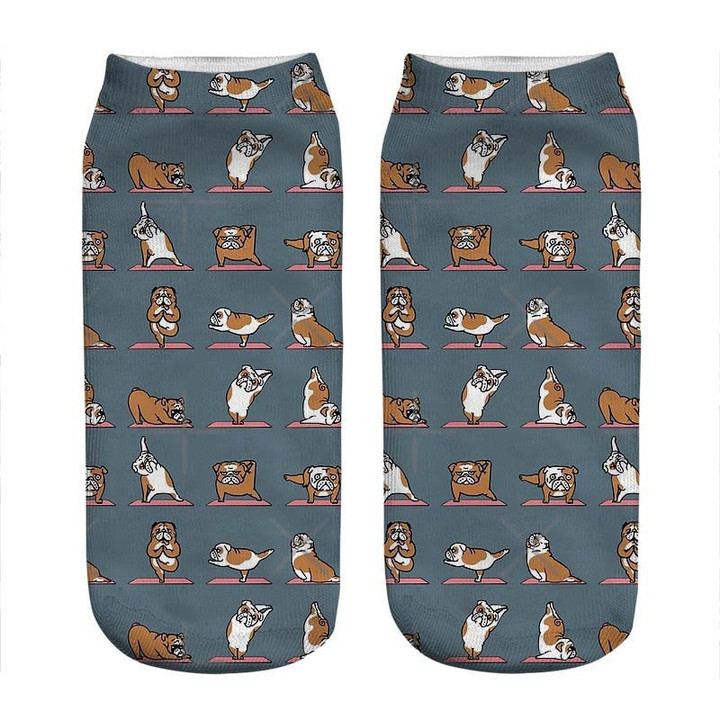 kawaii Bulldog Yoga Printed Socks