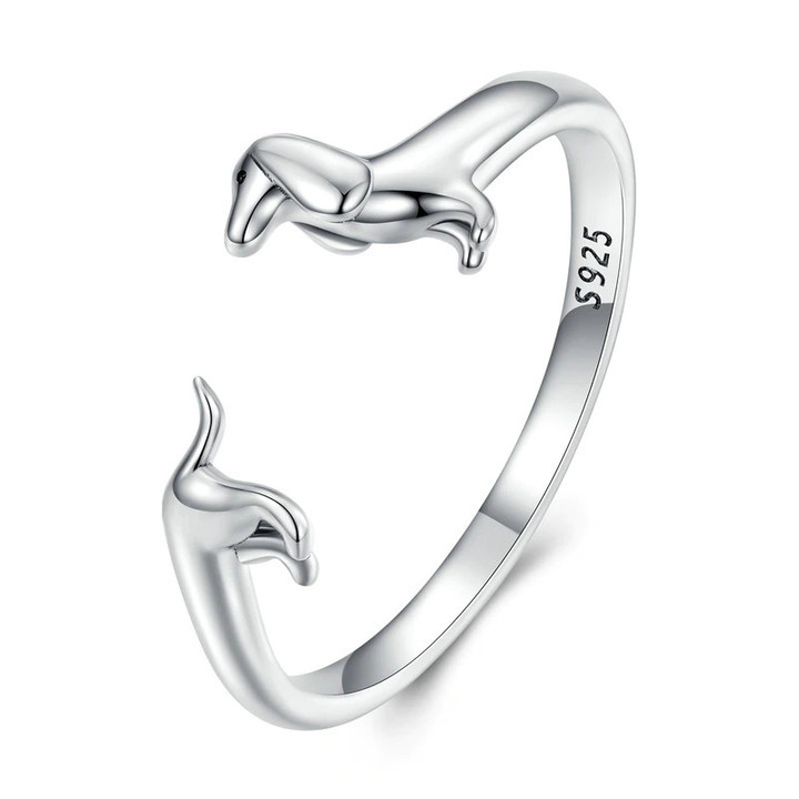 Sterling Silver Cute Dachshund Dog Adjustable Rings